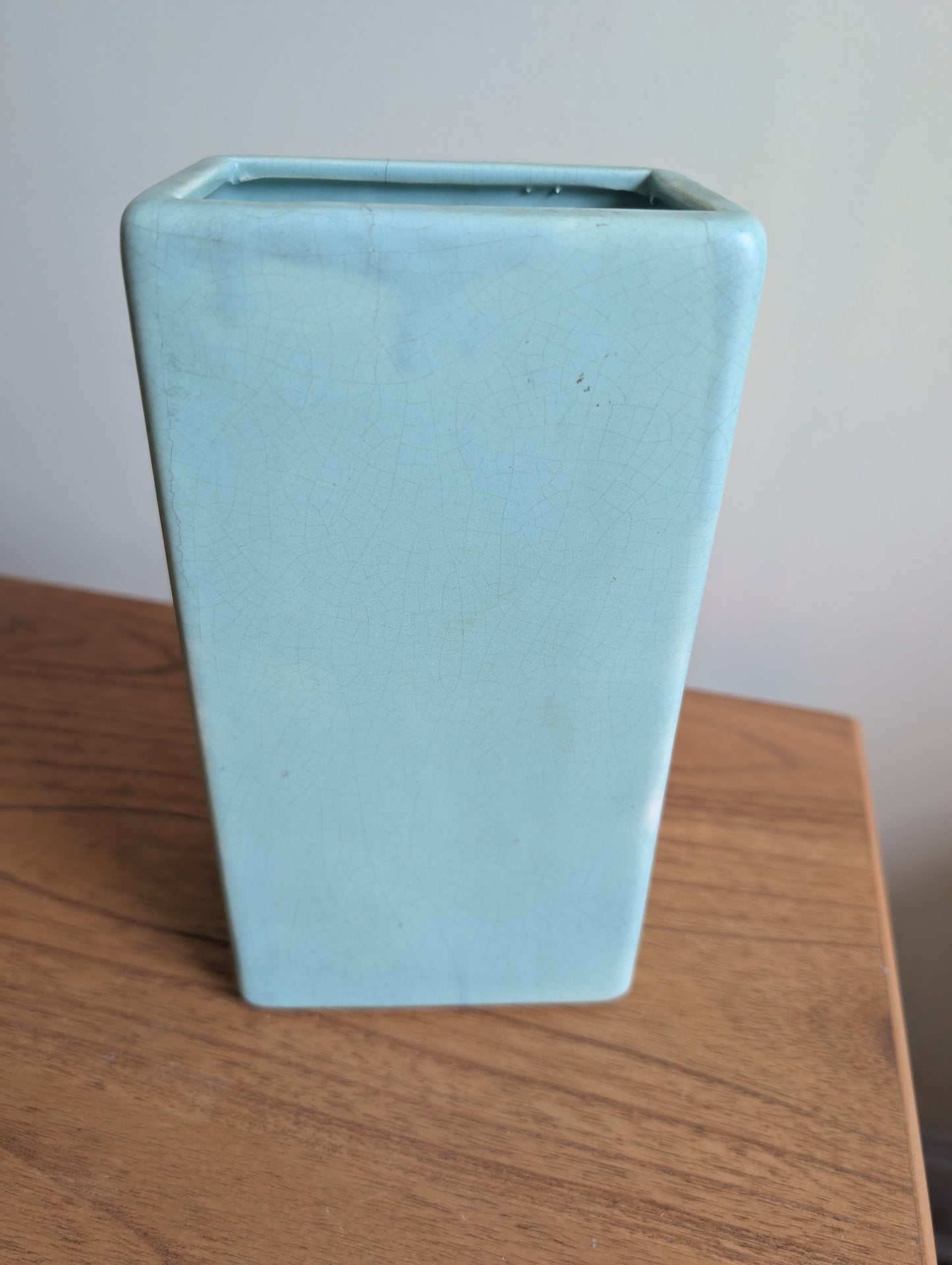 Weller Cameo Pottery 9 Inch Tall Antique Rectangle Vase Green with White Flowers