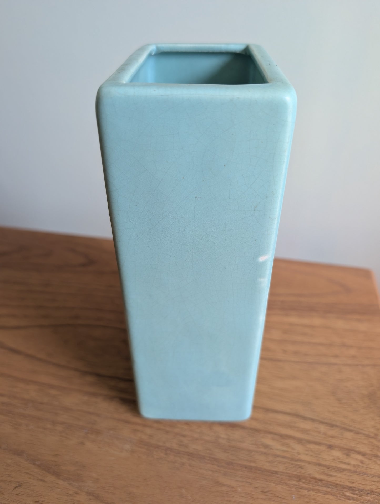 Weller Cameo Pottery 9 Inch Tall Antique Rectangle Vase Green with White Flowers