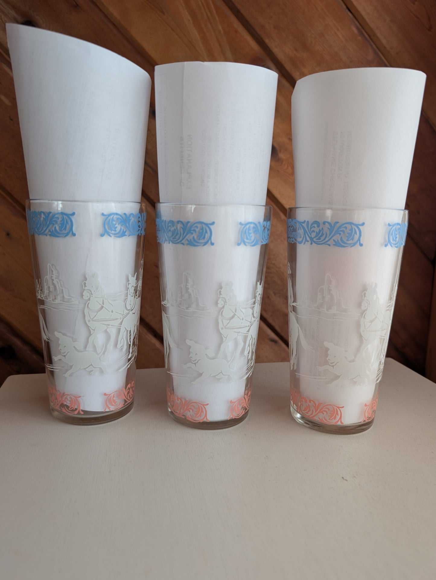 Three Vintage Hazel Atlas Winging West Glass Tumblers with Covered Wagons