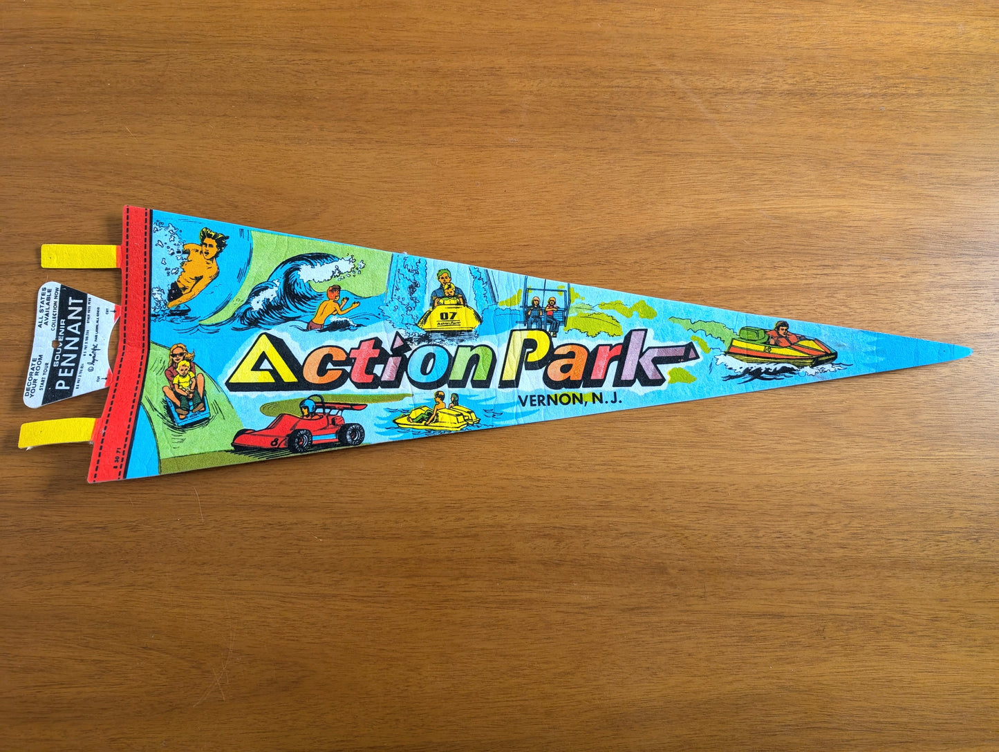 Vintage Action Park Pennant From Vernon, NJ With Souvenir Pennant Tags Still Attached