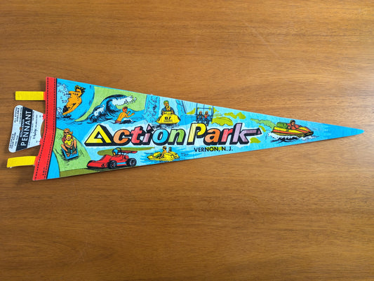 Vintage Action Park Pennant From Vernon, NJ With Souvenir Pennant Tags Still Attached