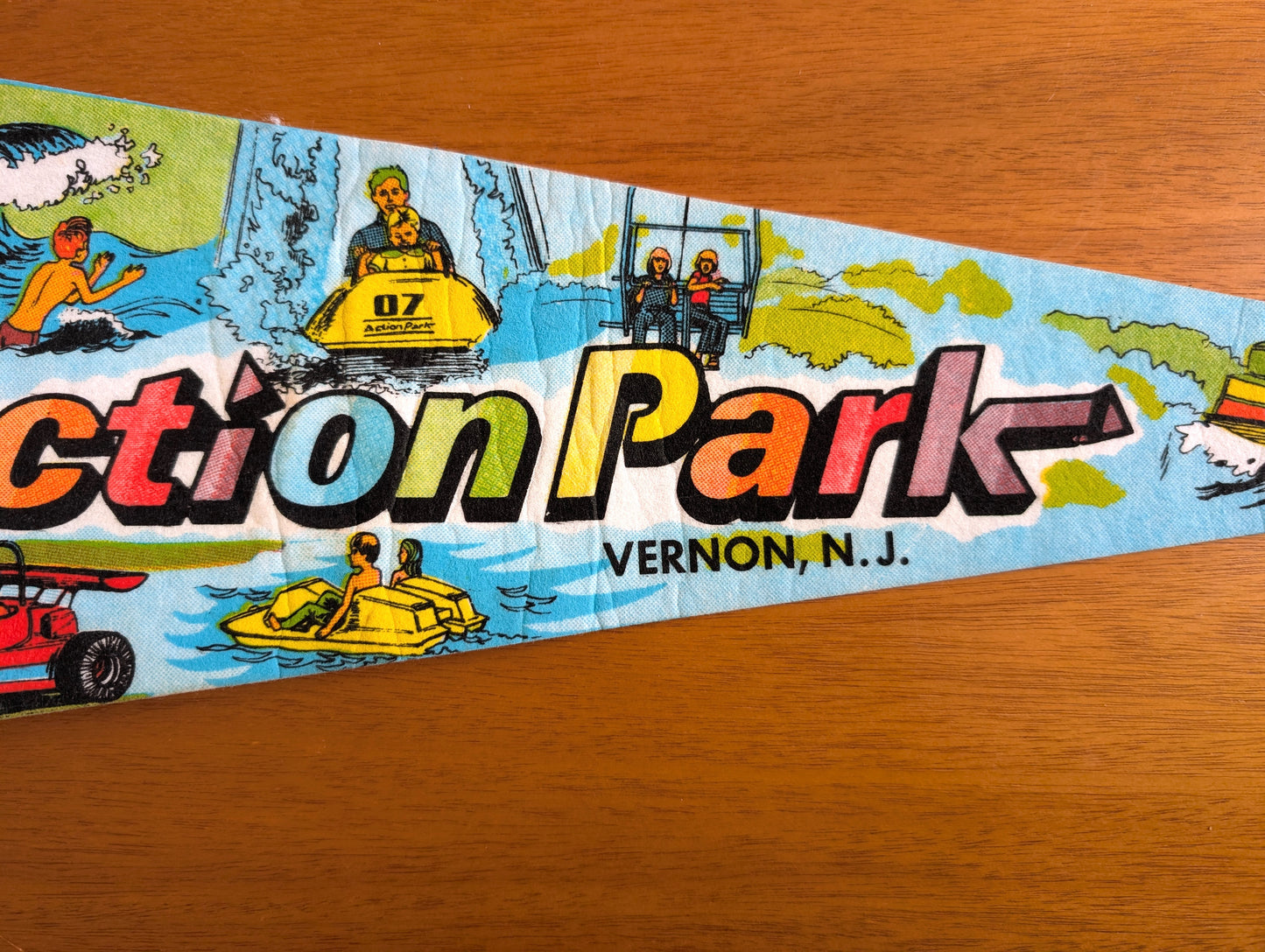 Vintage Action Park Pennant From Vernon, NJ With Souvenir Pennant Tags Still Attached