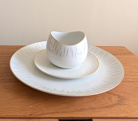 MCM Atomic Platter and Gravy Bowl with Gold Rims