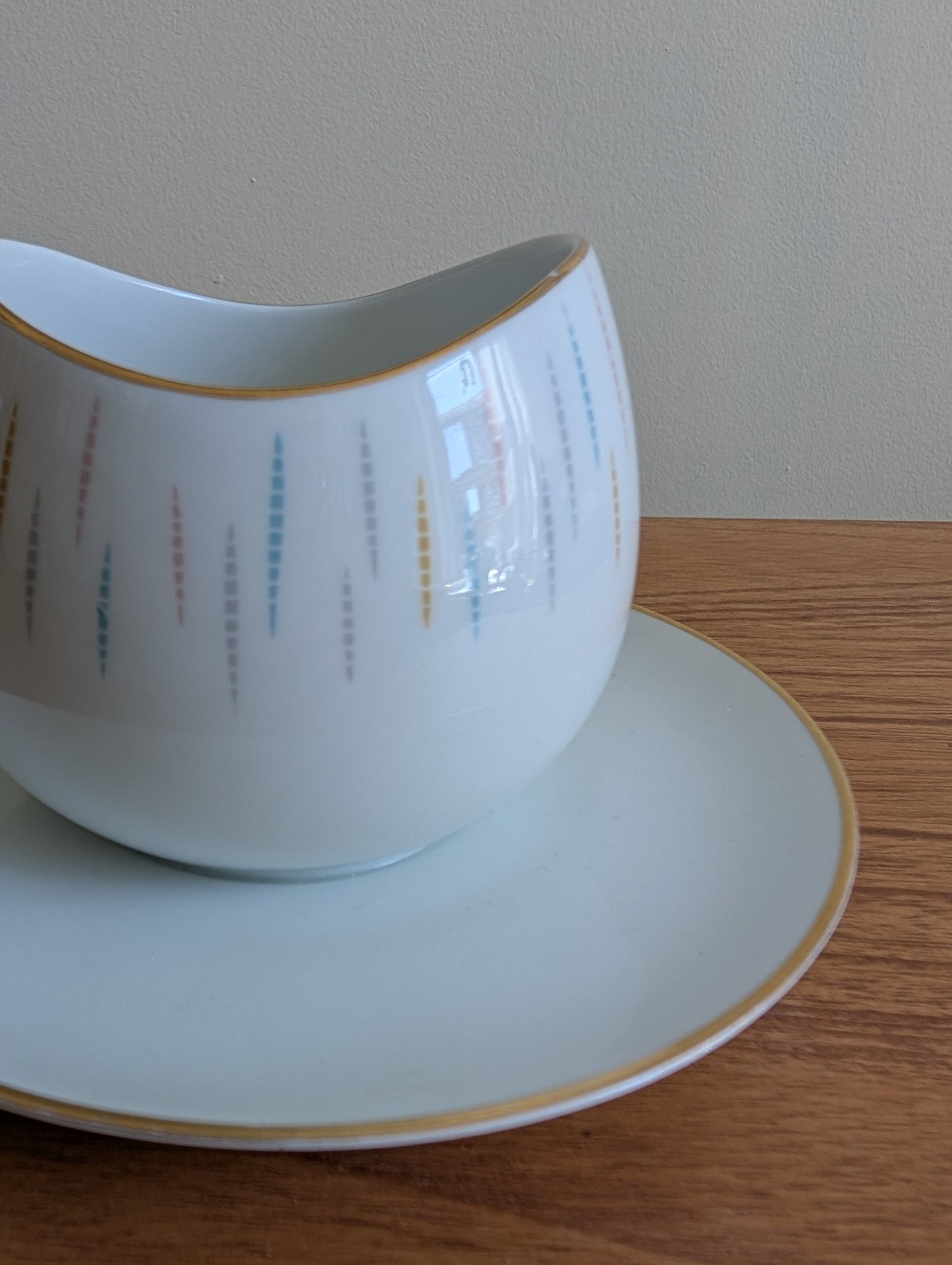 MCM Atomic Platter and Gravy Bowl with Gold Rims
