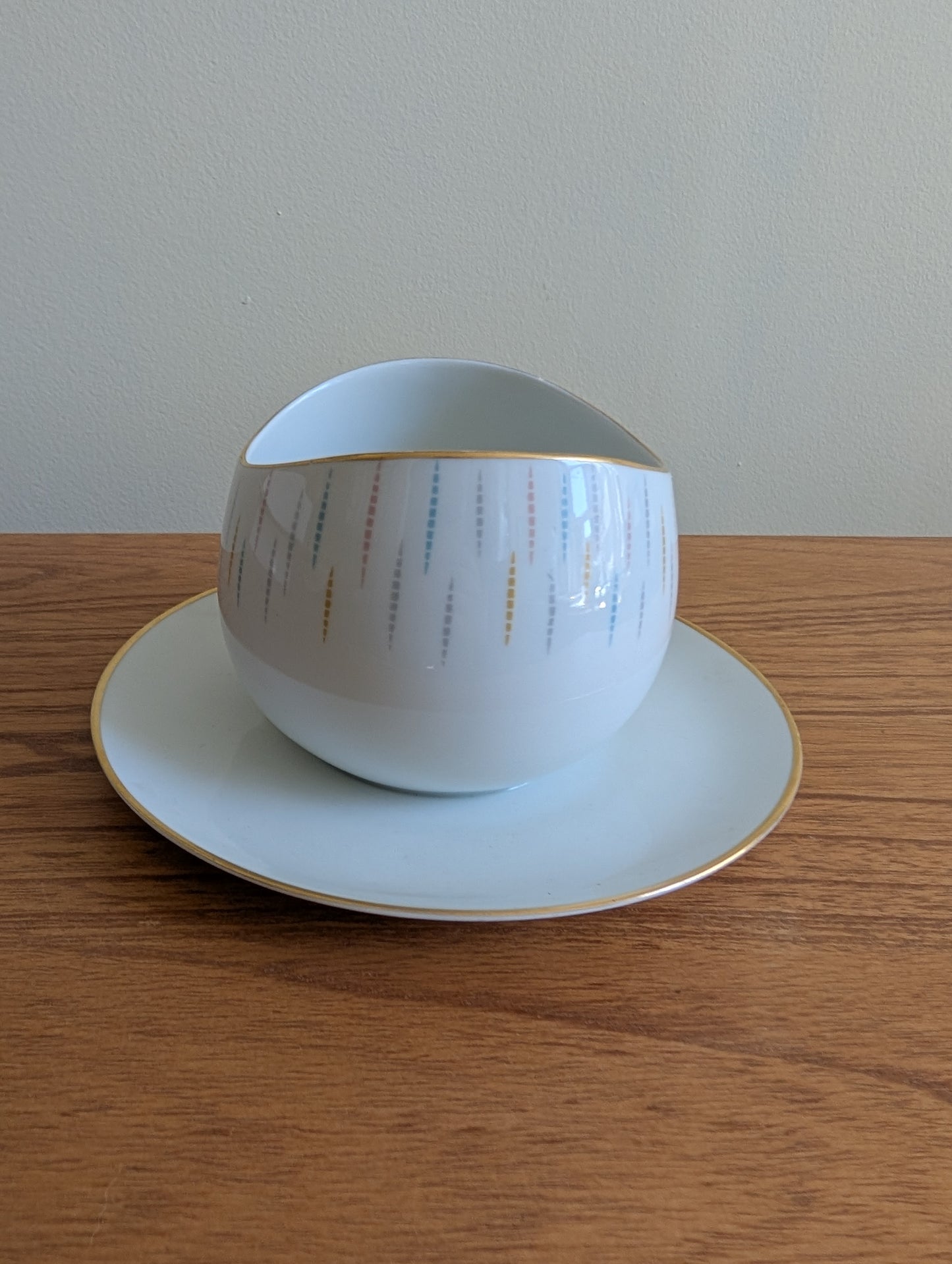 MCM Atomic Platter and Gravy Bowl with Gold Rims