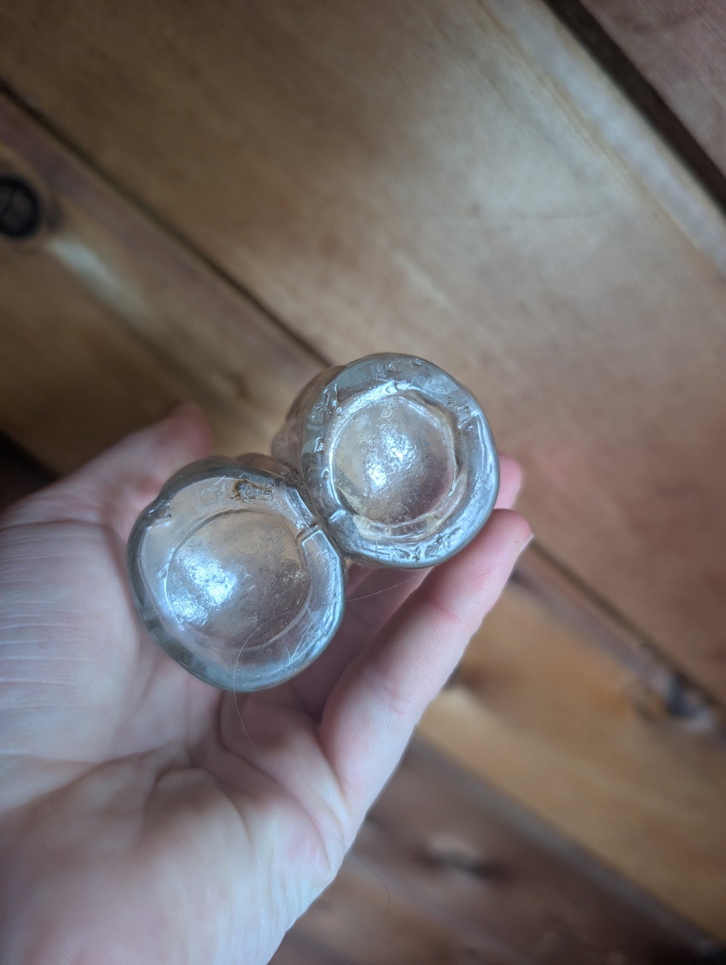 1870s Rare Hand Blown Double Gemel Ribbed Salt & Pepper Shaker With Lids