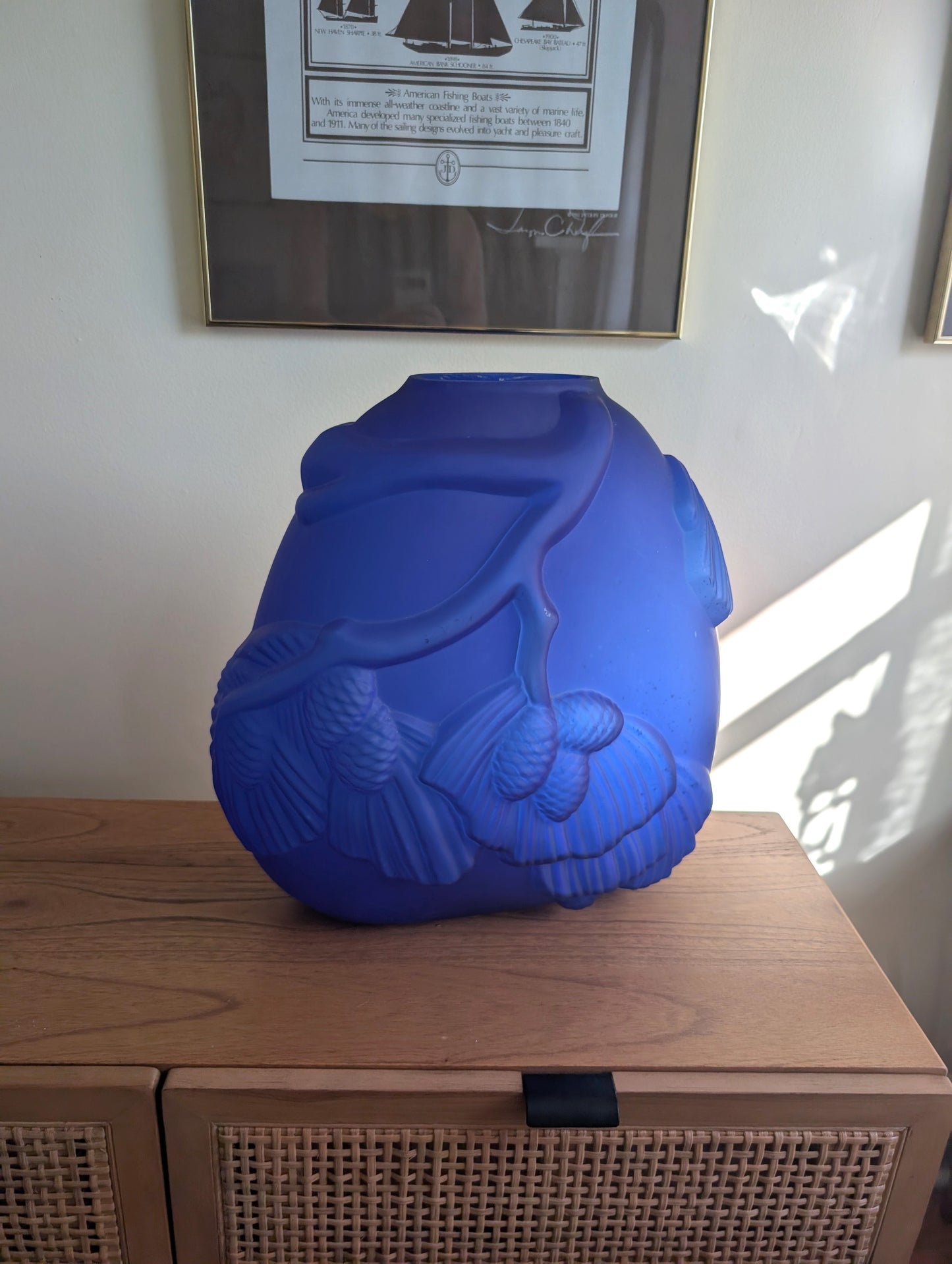 Large Cobalt Blue Balos Mouth Blown Pinecone Design Glass Vase