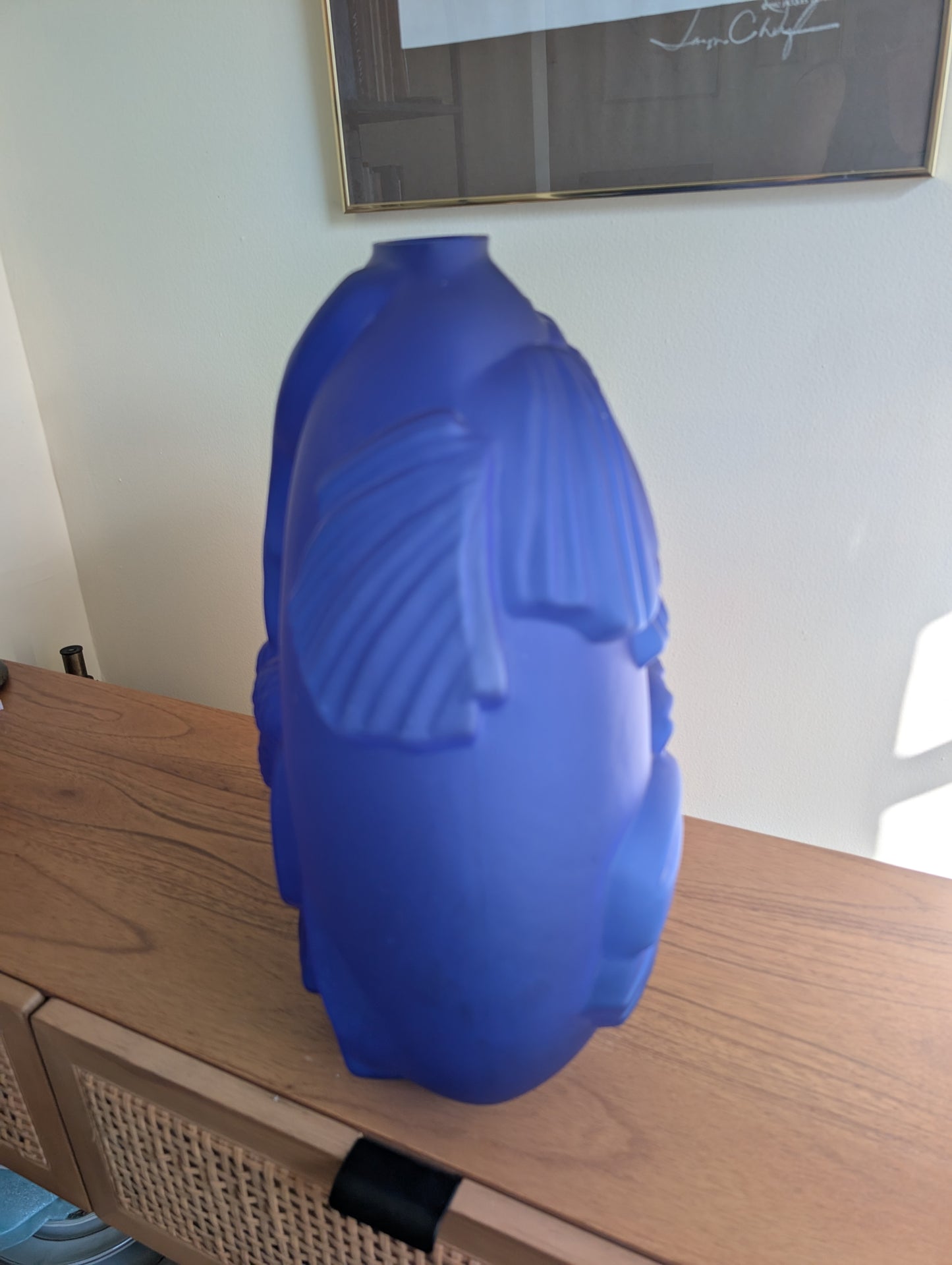 Large Cobalt Blue Balos Mouth Blown Pinecone Design Glass Vase