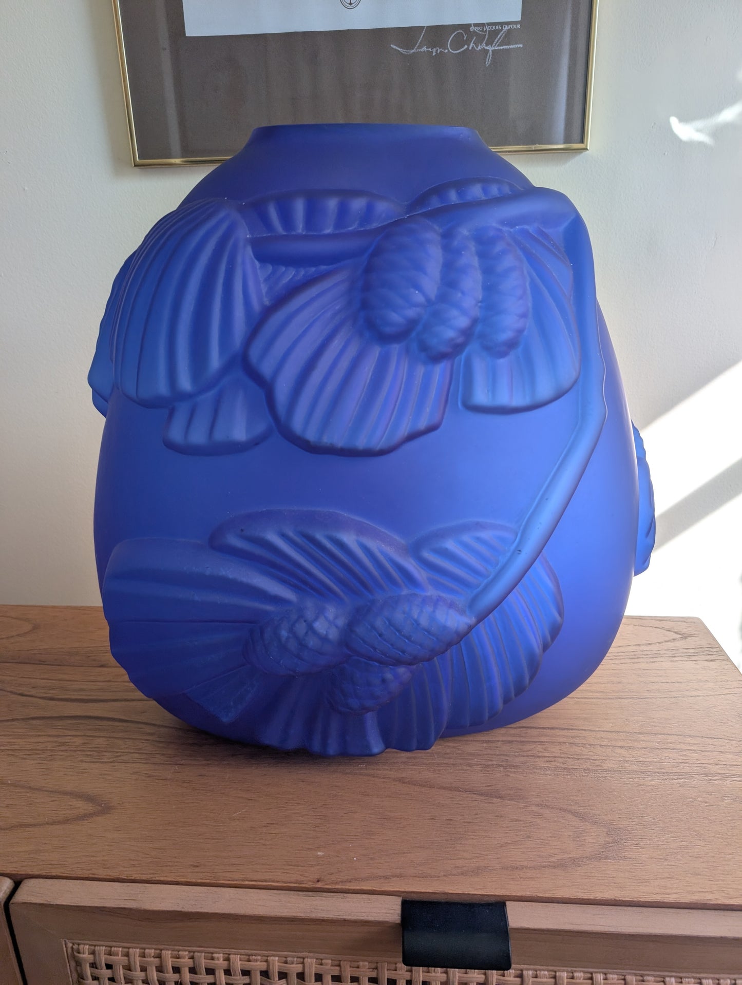Large Cobalt Blue Balos Mouth Blown Pinecone Design Glass Vase