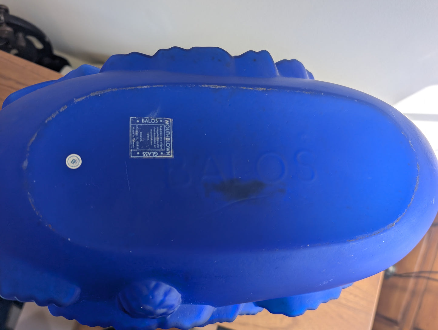 Large Cobalt Blue Balos Mouth Blown Pinecone Design Glass Vase