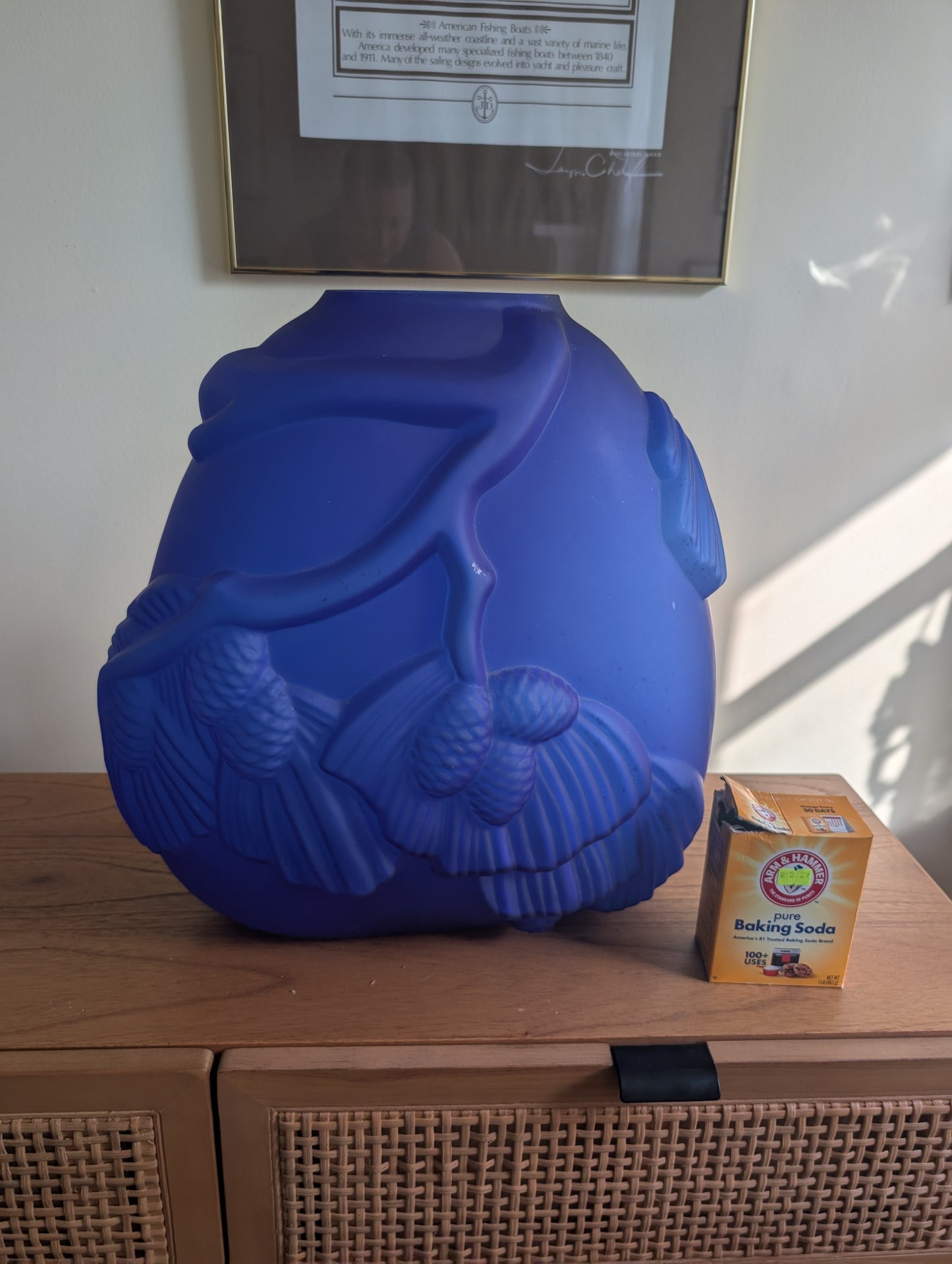 Large Cobalt Blue Balos Mouth Blown Pinecone Design Glass Vase