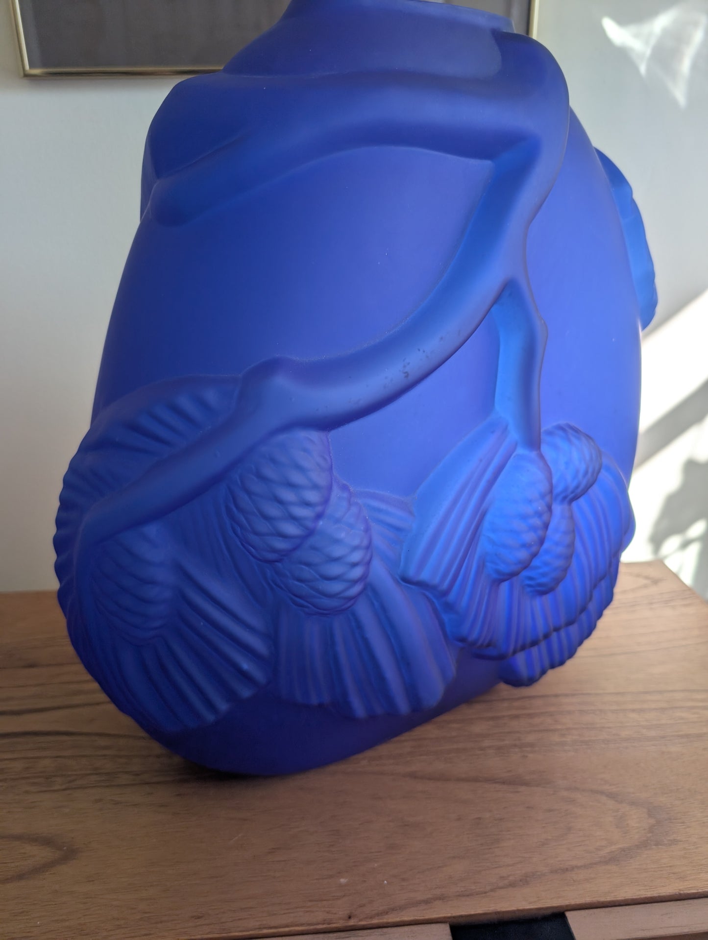 Large Cobalt Blue Balos Mouth Blown Pinecone Design Glass Vase