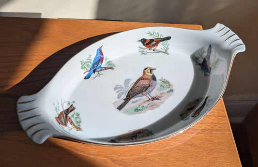 Vintage Louis Lourioux Le Faune Birds Soufflé Casserole Dish Fire Proof Porcelain