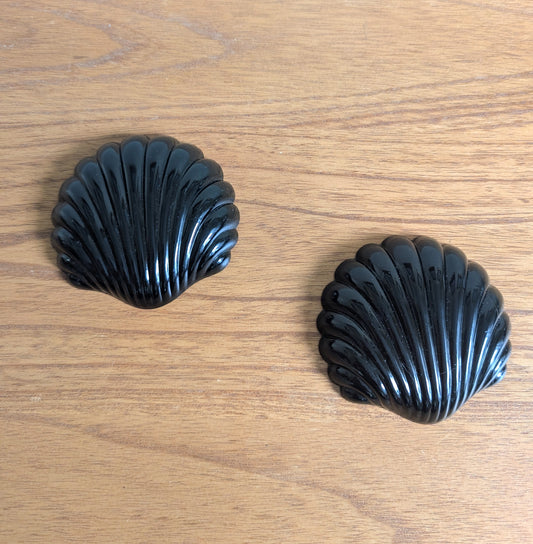 Pair of Black Glass Sea Shells