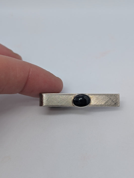 Silver Tone Tie Clip with Black Stone