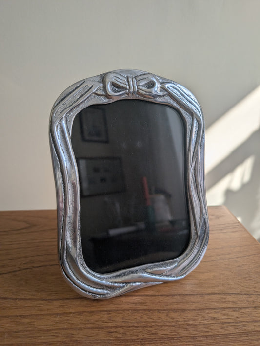 Vintage Silver Plated Picture Frame with Bow and Wooden Back