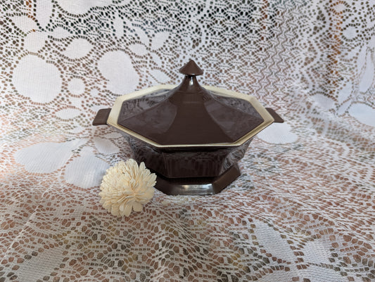 70s Brown Octagon Covered Dish