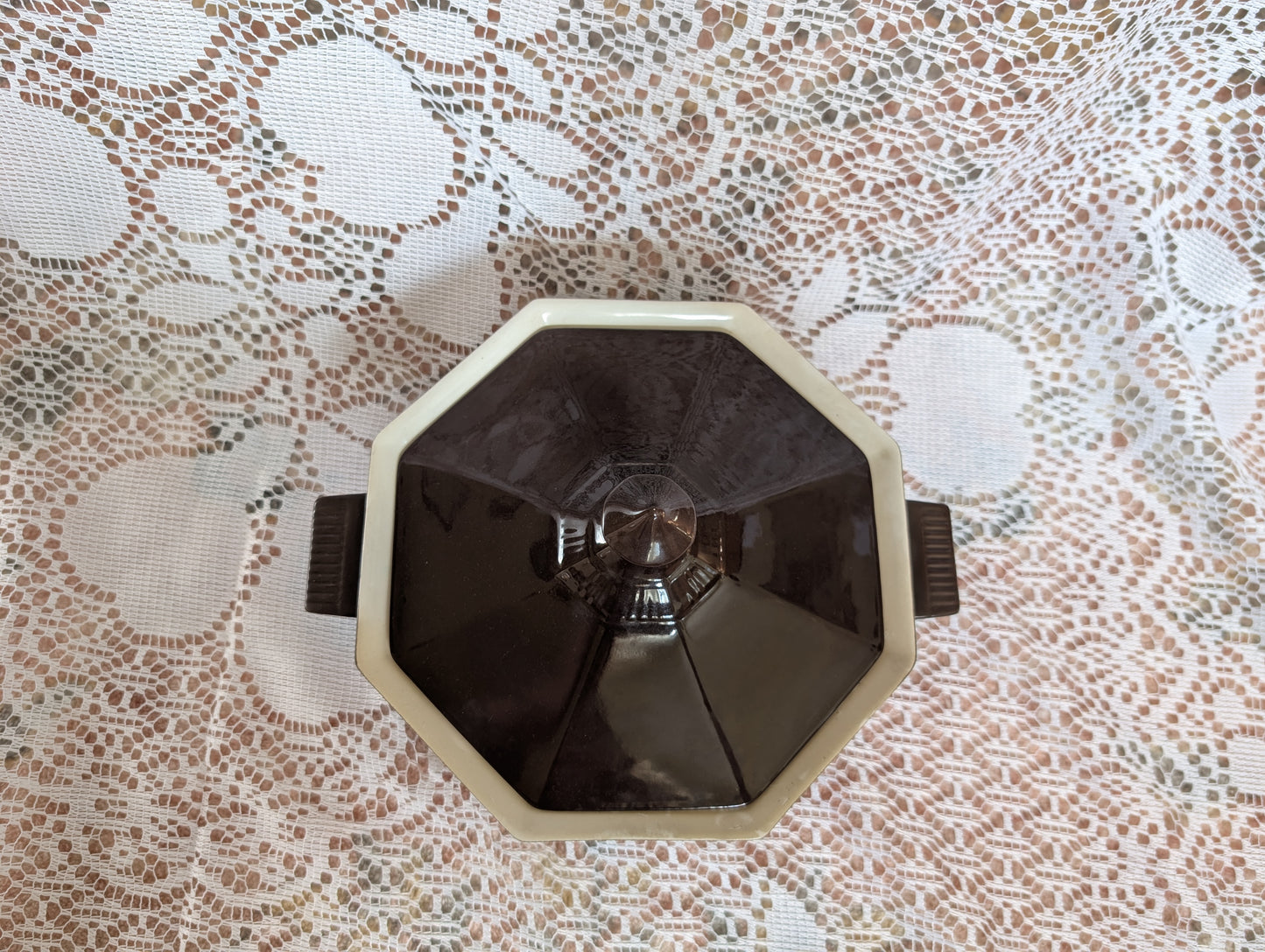 70s Brown Octagon Covered Dish