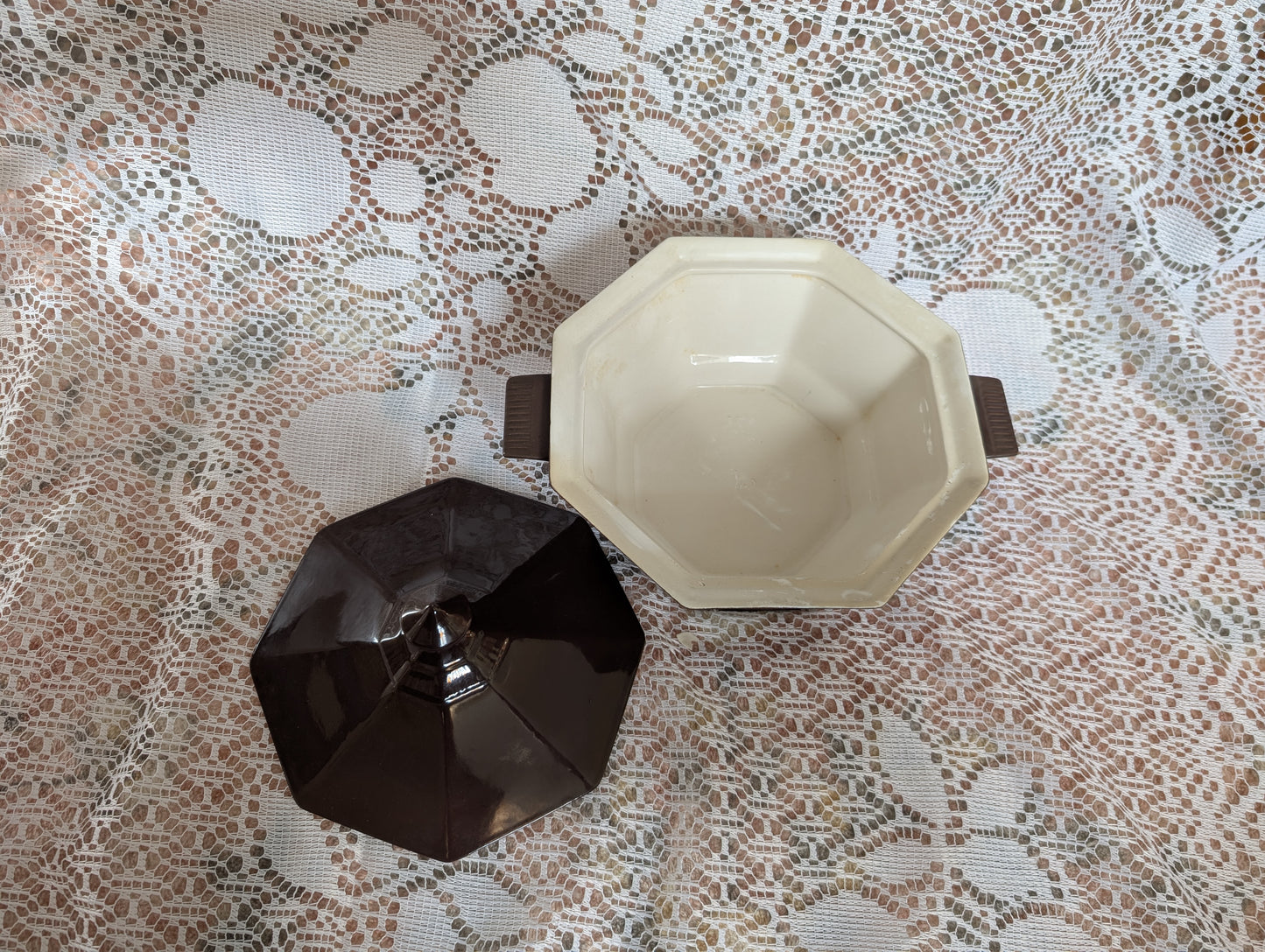 70s Brown Octagon Covered Dish