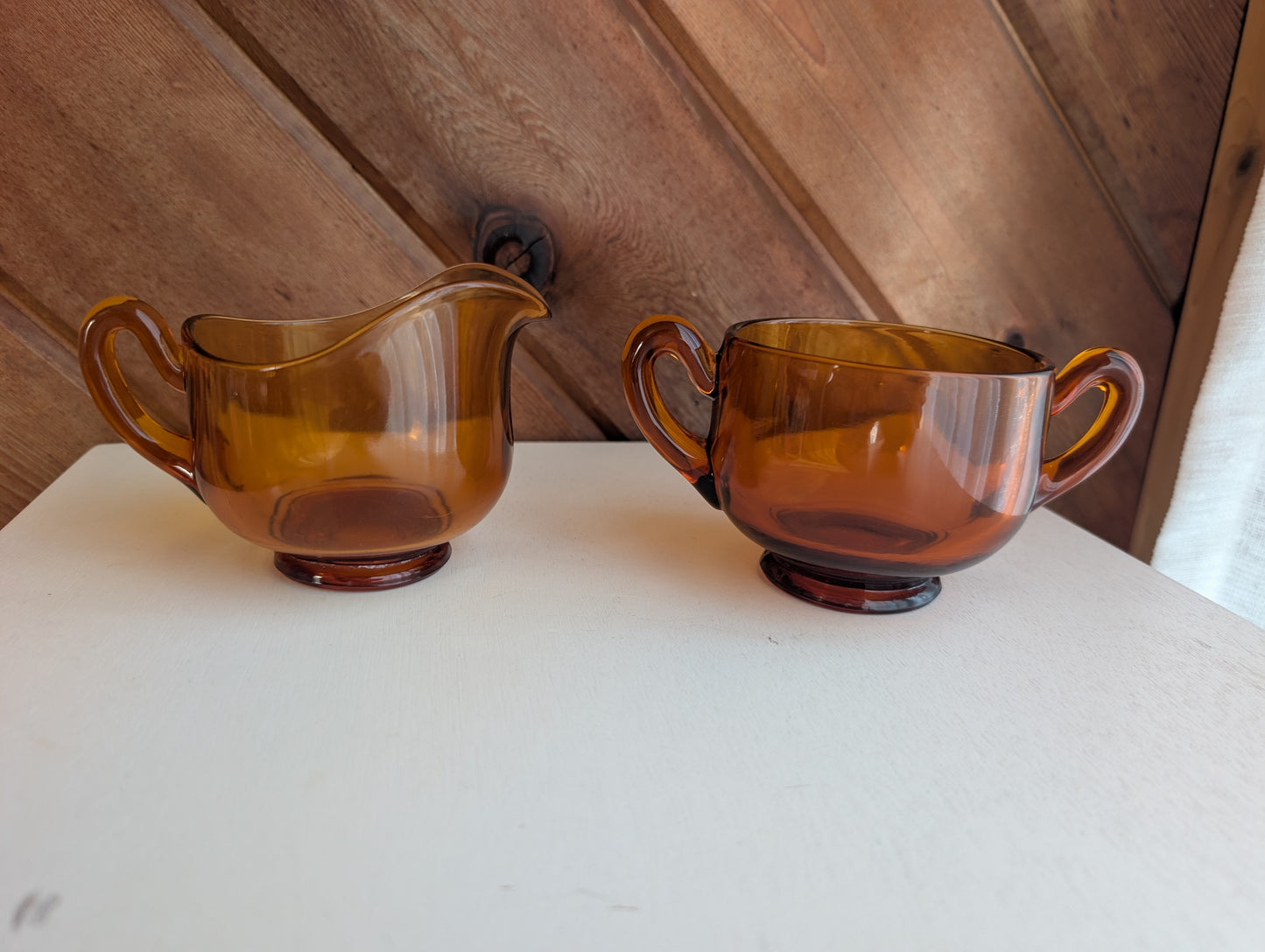 Vintage 1950s Cambridge Amber Glass Creamer & Sugar Bowl Set