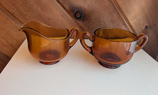 Vintage 1950s Cambridge Amber Glass Creamer & Sugar Bowl Set