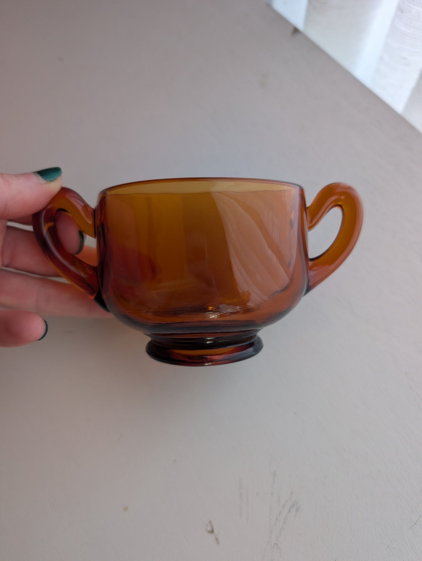 Vintage 1950s Cambridge Amber Glass Creamer & Sugar Bowl Set