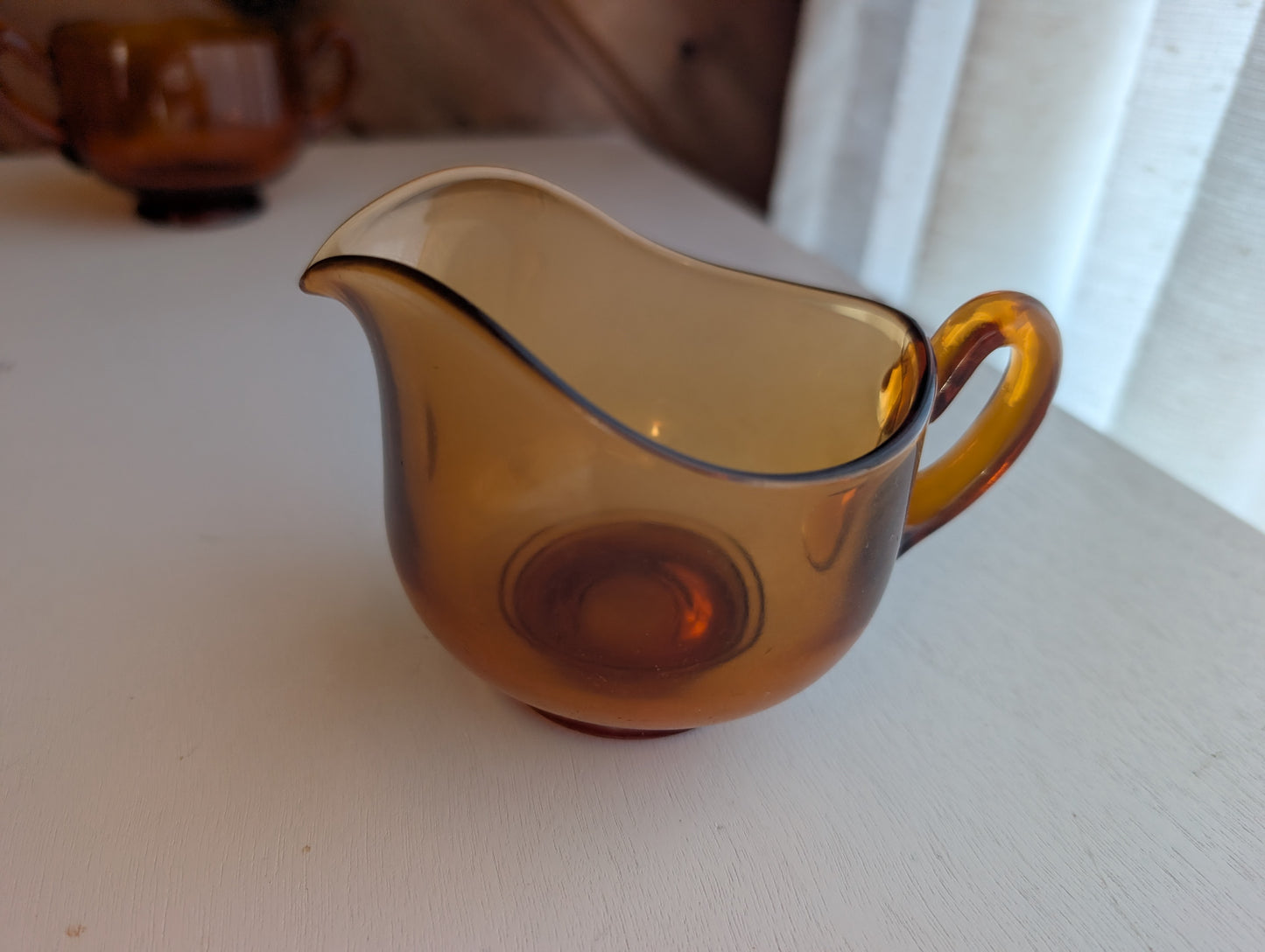 Vintage 1950s Cambridge Amber Glass Creamer & Sugar Bowl Set