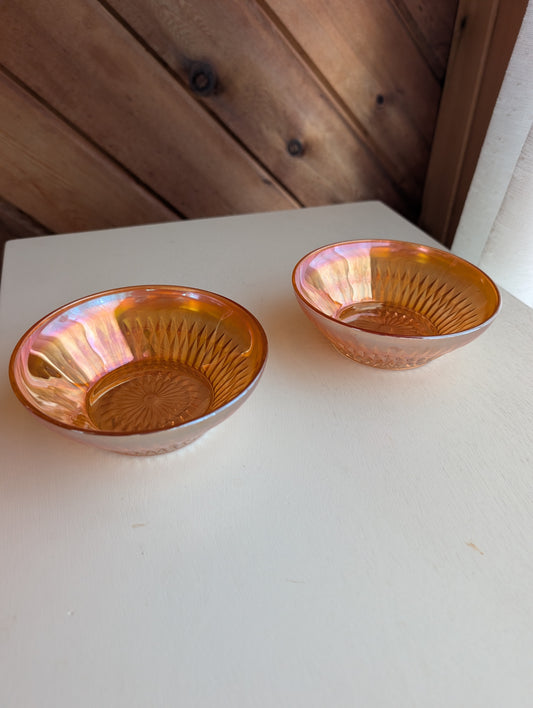 Pair of Carnival Glass 4" Small Fruit Bowls Anniversary Iridescent by Jeannette