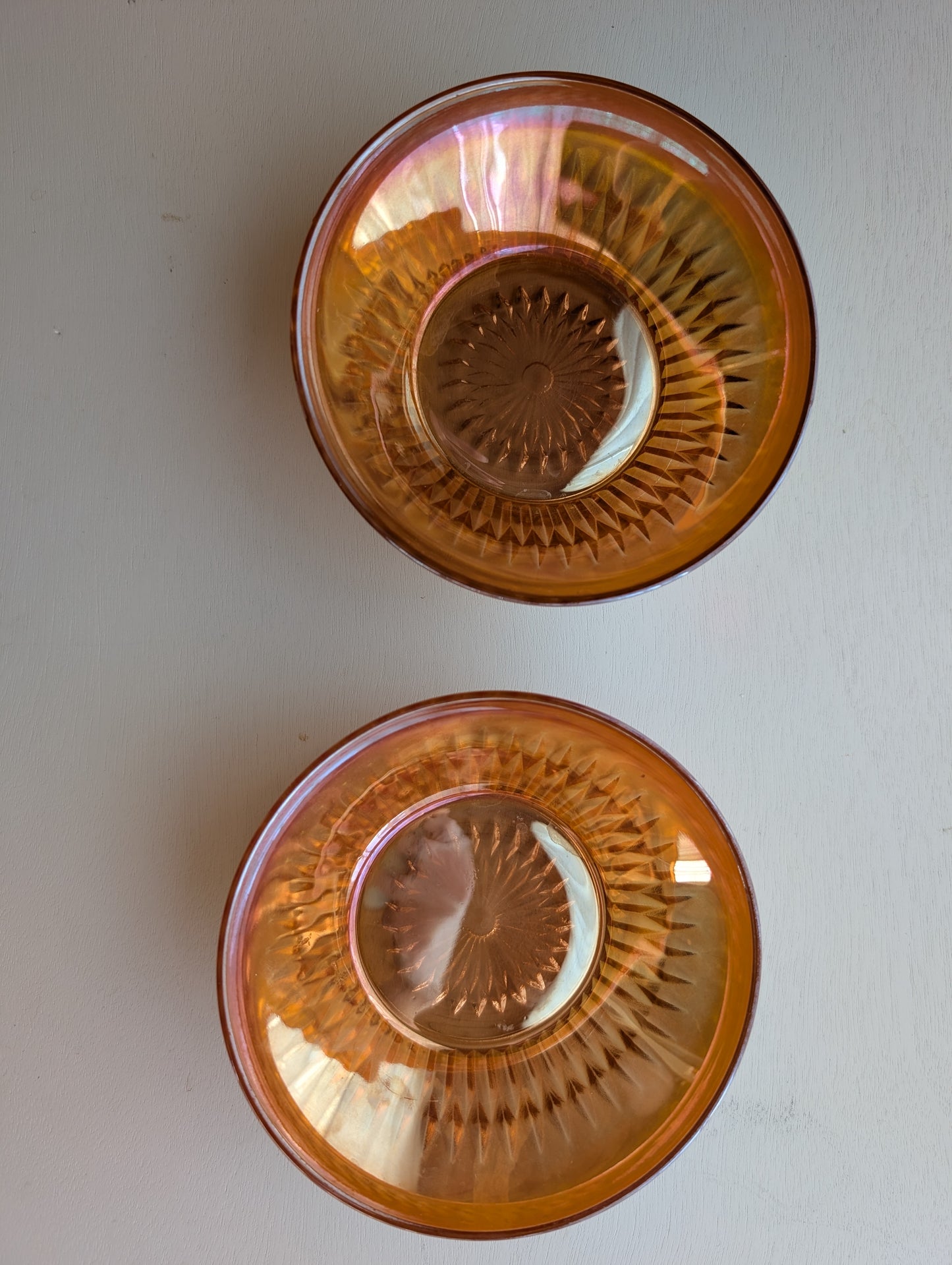 Pair of Carnival Glass 4" Small Fruit Bowls Anniversary Iridescent by Jeannette