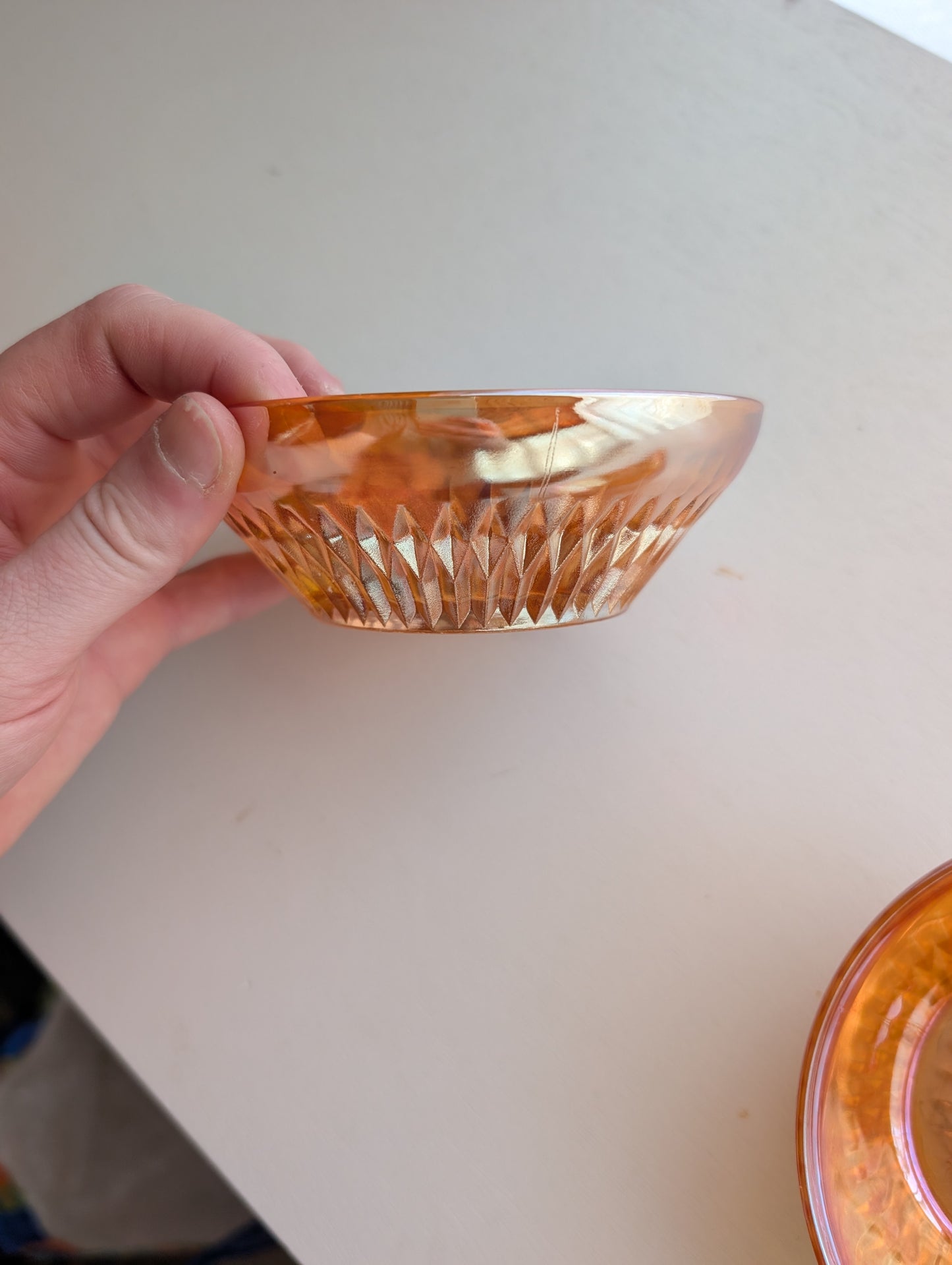 Pair of Carnival Glass 4" Small Fruit Bowls Anniversary Iridescent by Jeannette