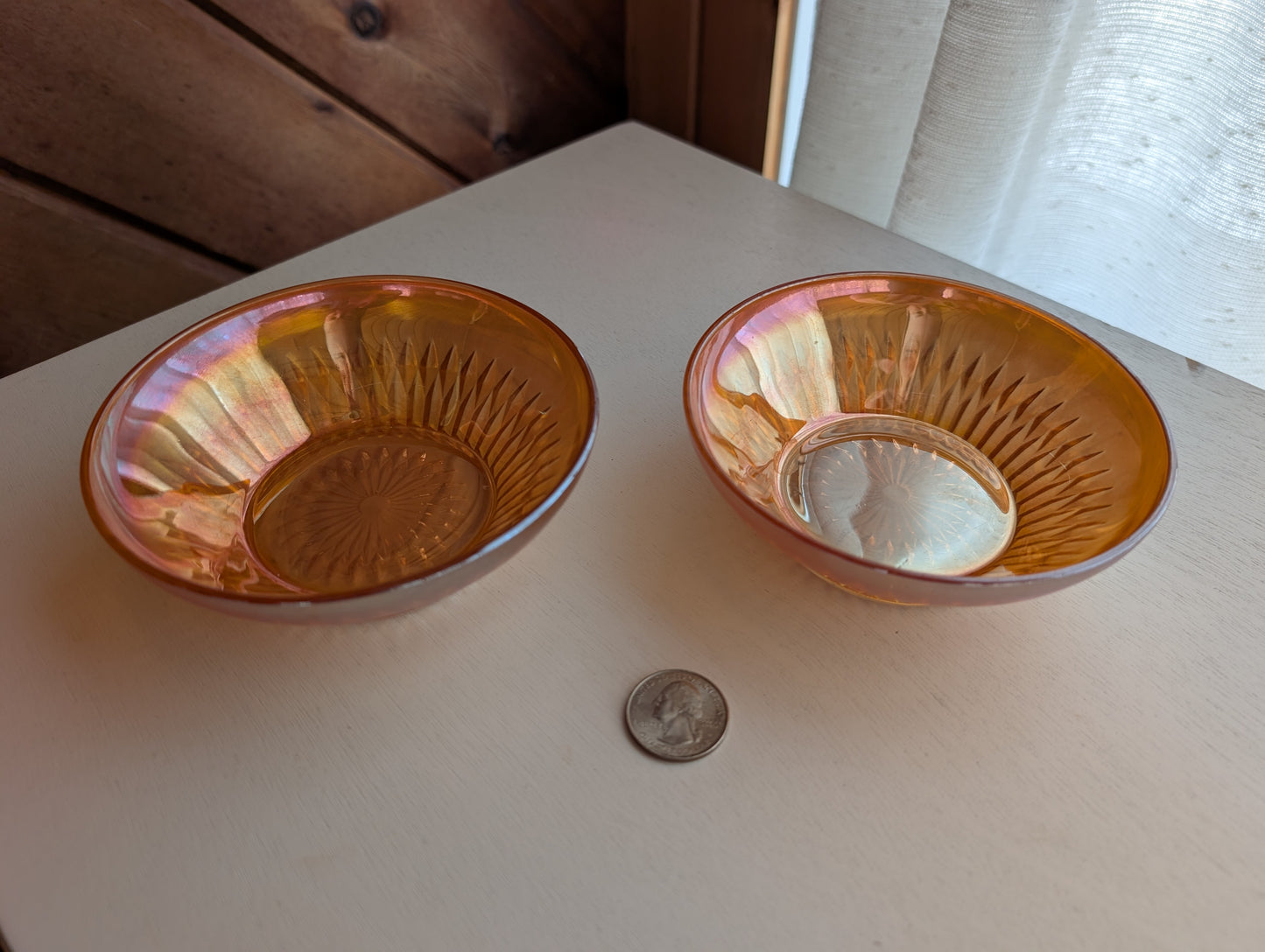 Pair of Carnival Glass 4" Small Fruit Bowls Anniversary Iridescent by Jeannette