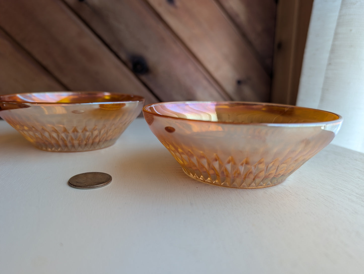 Pair of Carnival Glass 4" Small Fruit Bowls Anniversary Iridescent by Jeannette