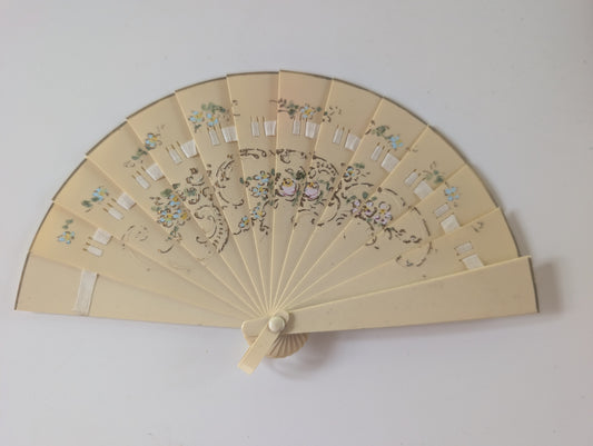 Small Antique Hand Painted Celluloid Fan Floral Pattern