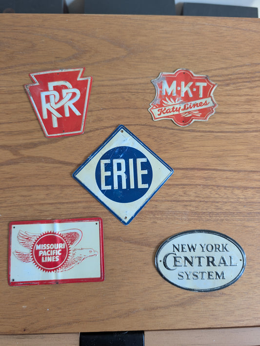 5 Tin Railroad Signs from 1950s