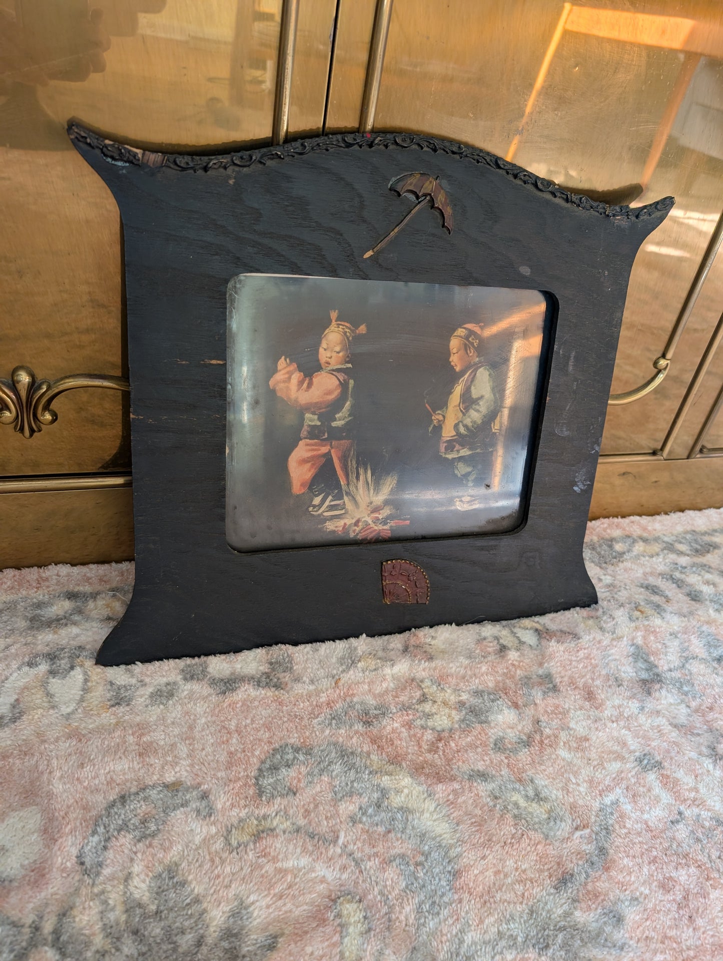 Framed Art Featuring Chinese Children Playing with Fireworks