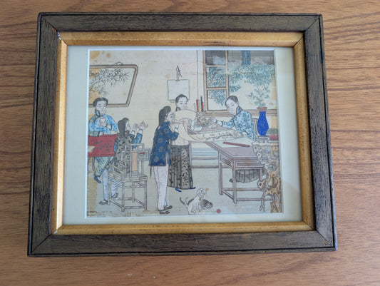 Vintage Painting of Chinese Artists and Dogs