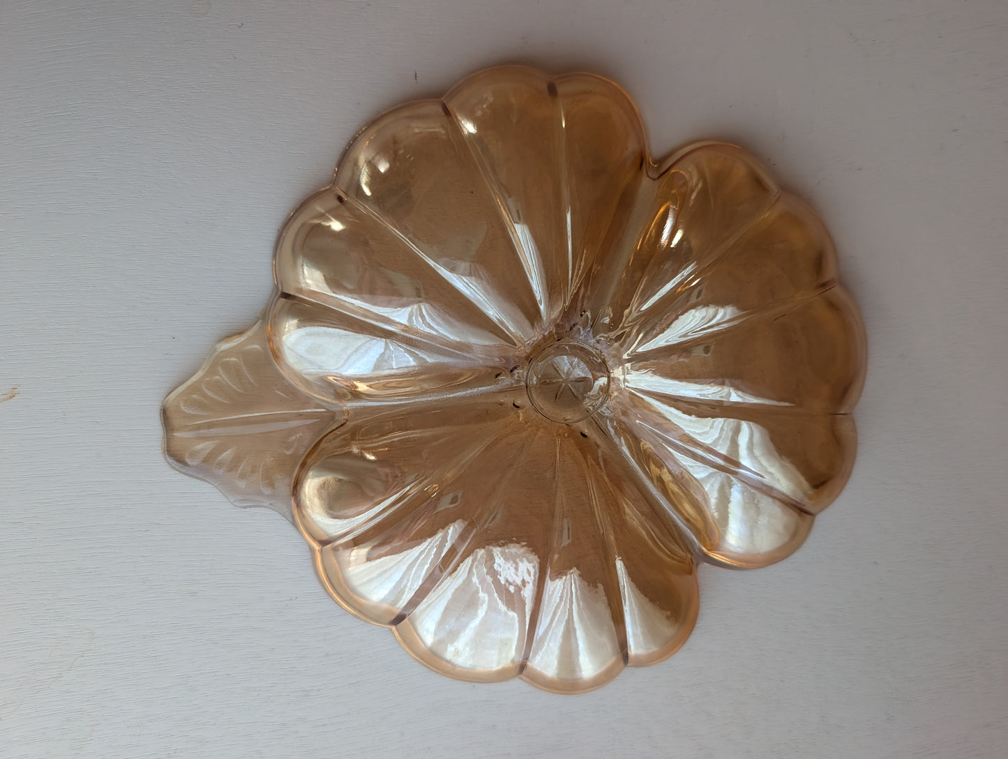 Vintage Jeanette Marigold Carnival Glass 3 Leaf Clover Shaped Candy Dish