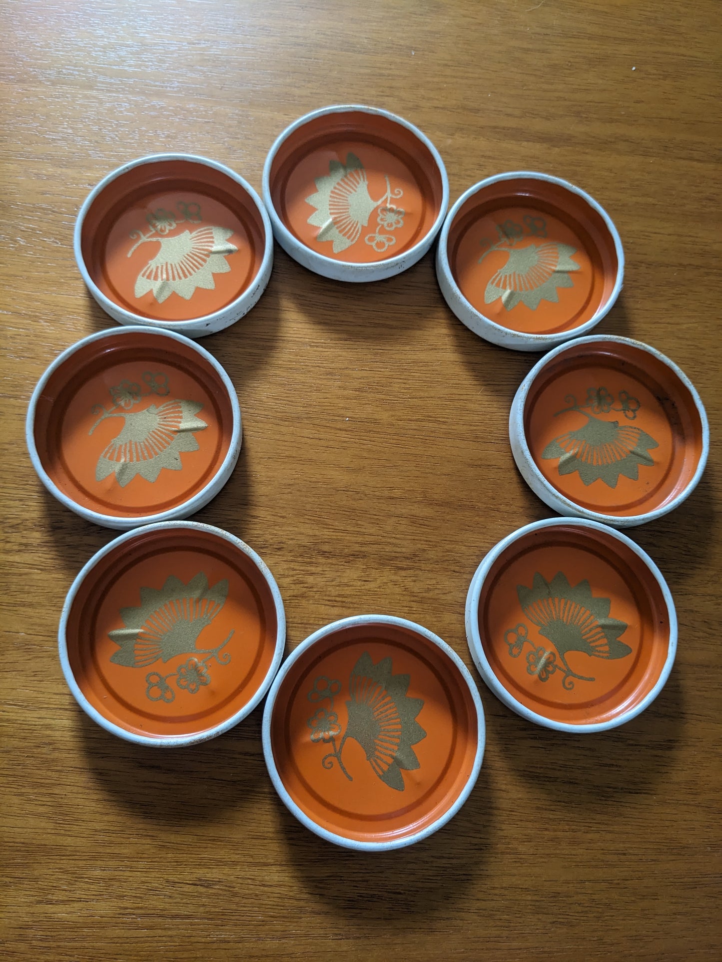 Set of 8 Midcentury Stacking Metal Orange Coasters