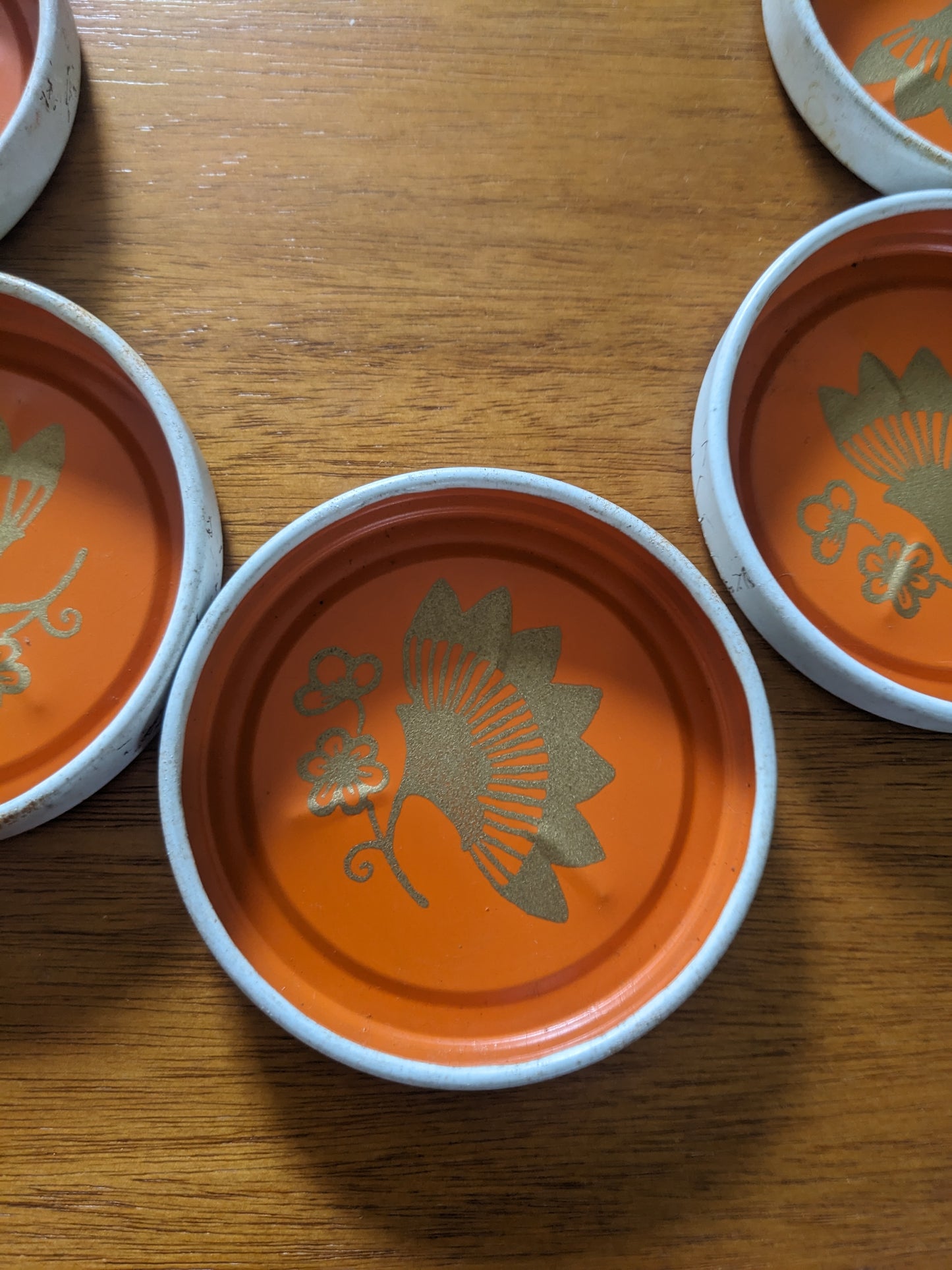 Set of 8 Midcentury Stacking Metal Orange Coasters