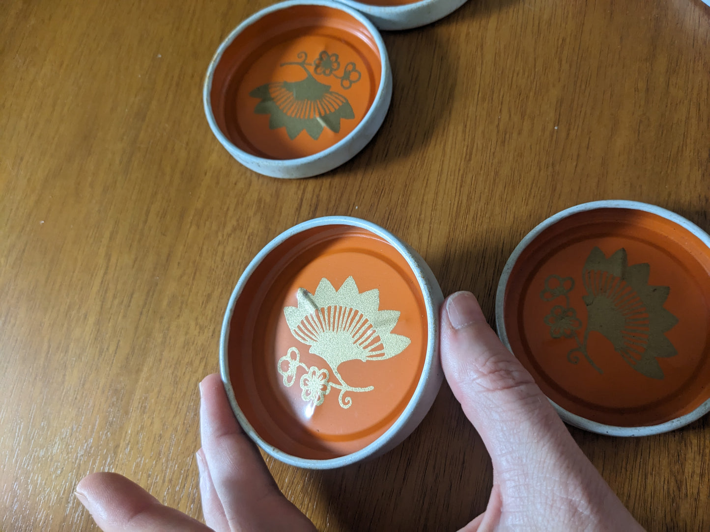 Set of 8 Midcentury Stacking Metal Orange Coasters