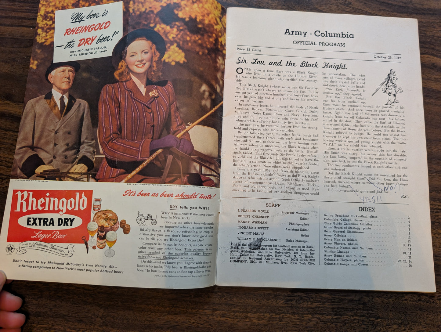 1947 Columbia Lions vs Army Cadets Football Game Program