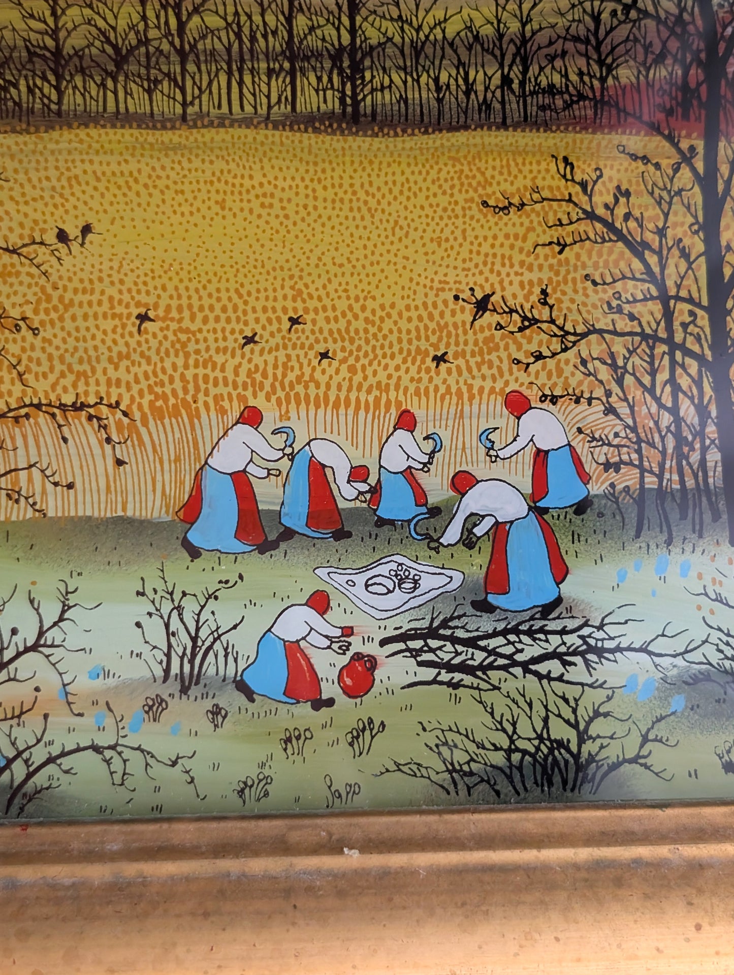 Croatian Naïve Oil on Glass Painting Signed A. Karas 1989 Framed Art