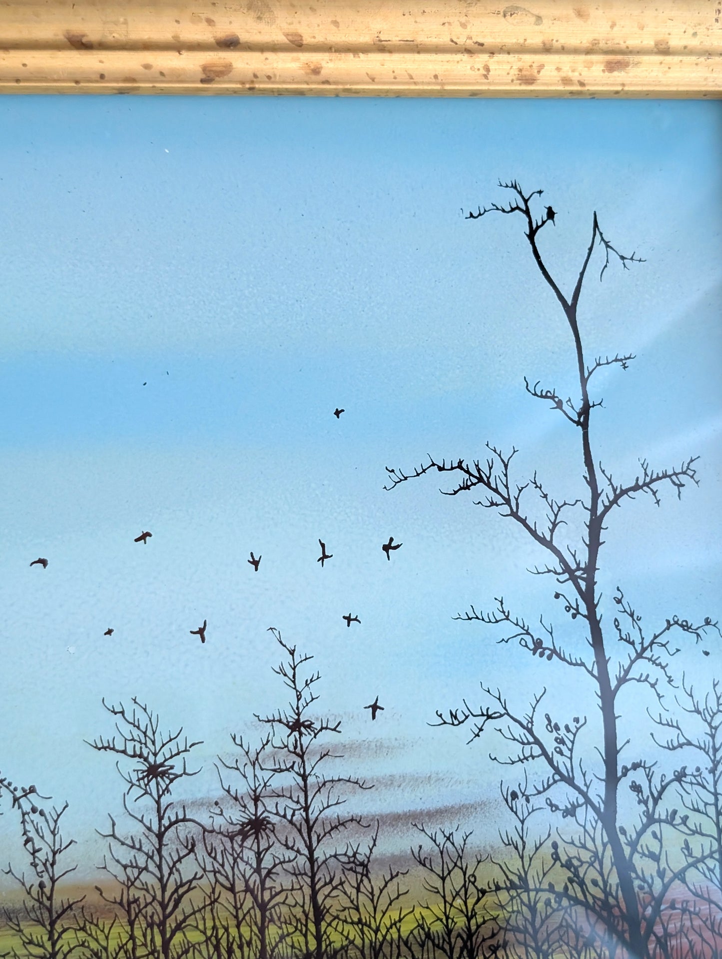 Croatian Naïve Oil on Glass Painting Signed A. Karas 1989 Framed Art