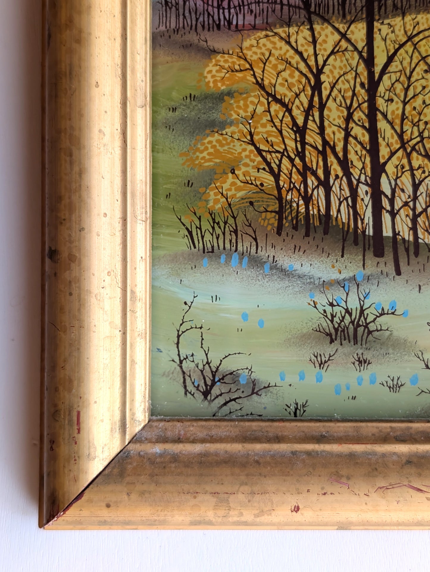 Croatian Naïve Oil on Glass Painting Signed A. Karas 1989 Framed Art