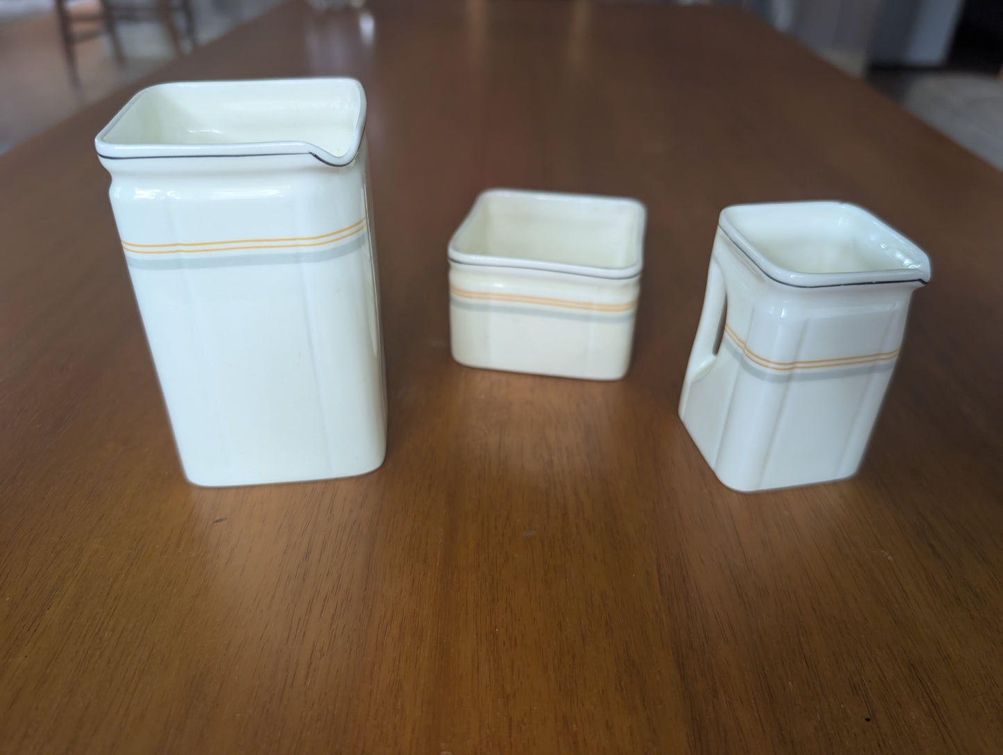 Queen Mary Cunard Foley China Steam Ship 3 pc Deco Cube Teapot Cream Sugar Dish