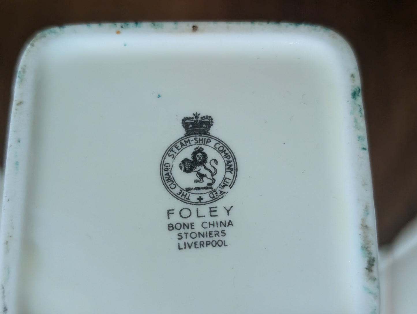 Queen Mary Cunard Foley China Steam Ship 3 pc Deco Cube Teapot Cream Sugar Dish
