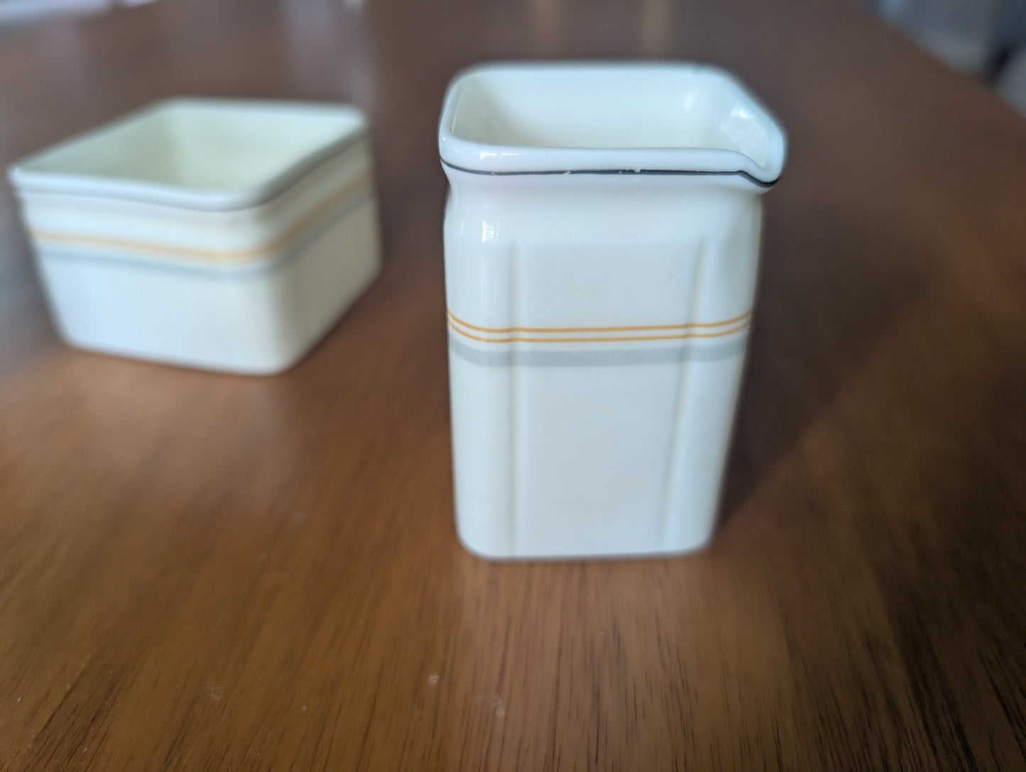 Queen Mary Cunard Foley China Steam Ship 3 pc Deco Cube Teapot Cream Sugar Dish