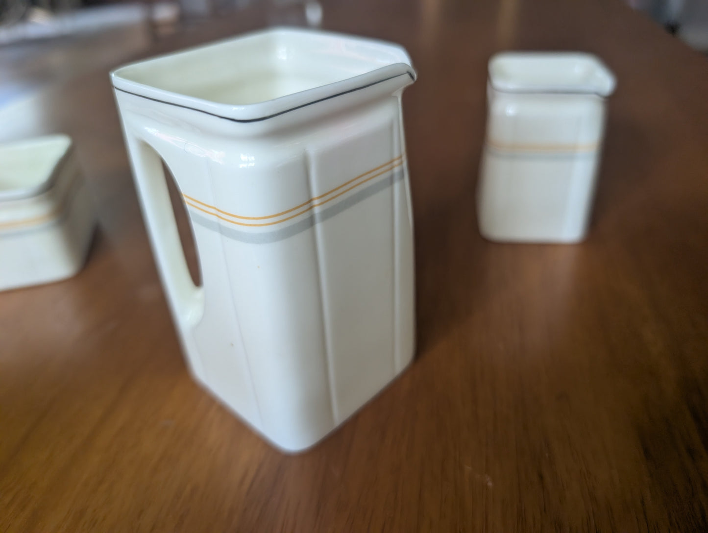 Queen Mary Cunard Foley China Steam Ship 3 pc Deco Cube Teapot Cream Sugar Dish