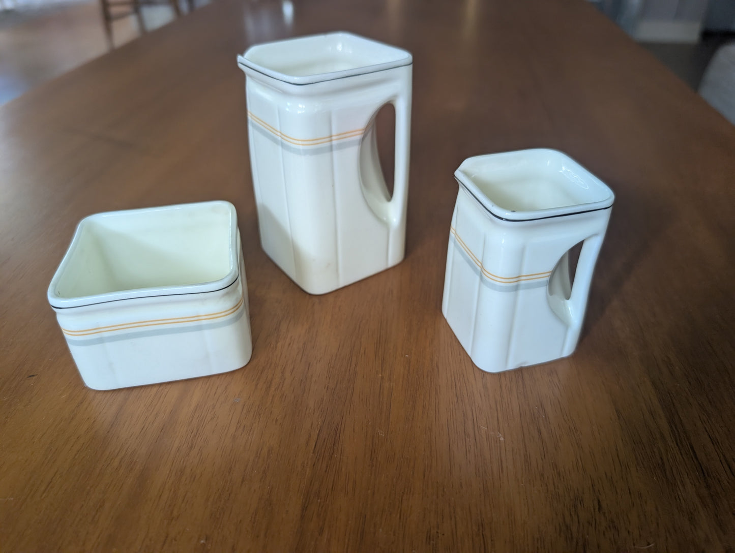 Queen Mary Cunard Foley China Steam Ship 3 pc Deco Cube Teapot Cream Sugar Dish