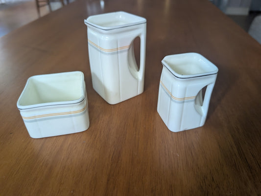 Queen Mary Cunard Foley China Steam Ship 3 pc Deco Cube Teapot Cream Sugar Dish